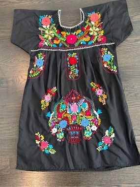 Mexican Black Embroidered Floral women’s Dress Puebla